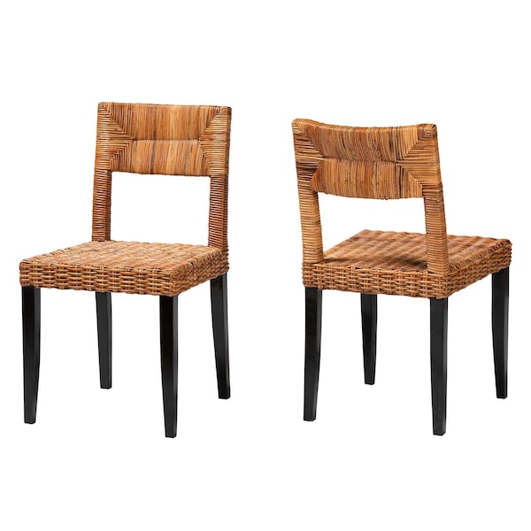 Bali & Pari Manrico Modern Bohemian Wood and Natural Rattan 2-Piece Dining Chair Set, PR - 238-2PC-13218-ZORO