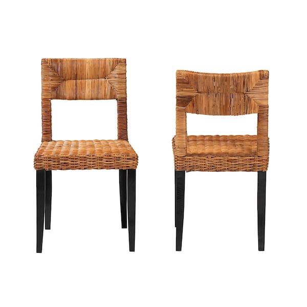 Bali & Pari Manrico Modern Bohemian Wood and Natural Rattan 2-Piece Dining Chair Set, PR - 238-2PC-13218-ZORO