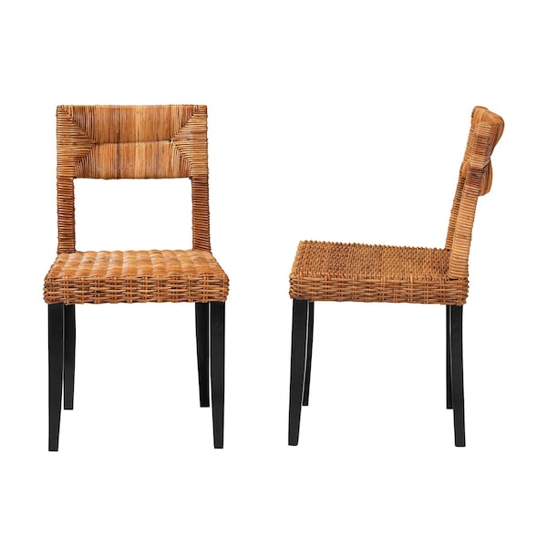 Bali & Pari Manrico Modern Bohemian Wood and Natural Rattan 2-Piece Dining Chair Set, PR - 238-2PC-13218-ZORO