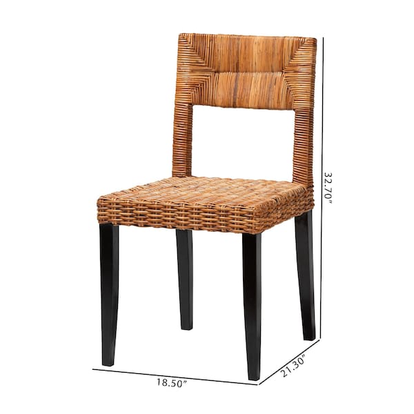 Bali & Pari Manrico Modern Bohemian Wood and Natural Rattan 2-Piece Dining Chair Set, PR - 238-2PC-13218-ZORO
