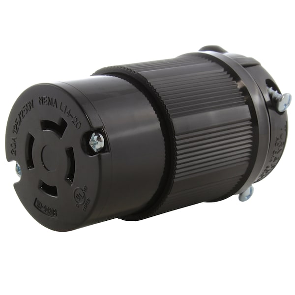 Ac Works NEMA L14-20R 20A 125/250V 4-Prong Locking Female Connector UL C-UL Approval in Black - ASL1420R-BK