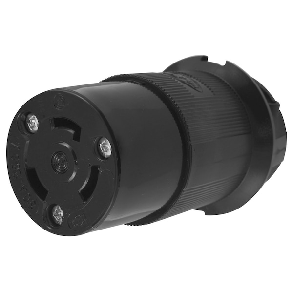 Hubbell Wiring Device-Kellems Locking Devices, Twist-Lock®, Insulgrip® Connector, 30A, 250V AC, 2 Pole, 3 Wire Grounding, NEMA L6-30R, Cord clamps with removable inserts Nylon - HBL2623EBK