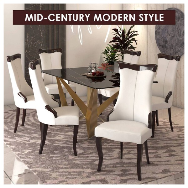 Leisuremod Novara Collection Modern Wooden Dining Chair in Off White Velvet, 2PK - NC20CRF2