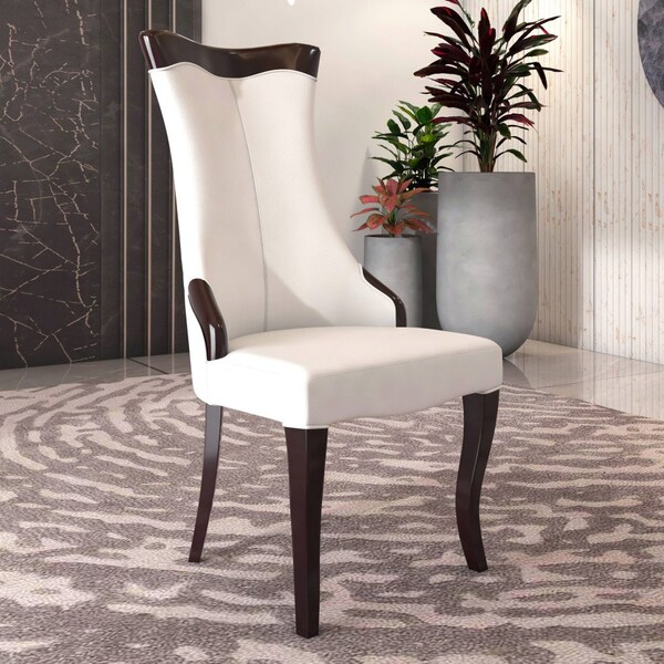 Leisuremod Novara Collection Modern Wooden Dining Chair in Off White Velvet, 2PK - NC20CRF2