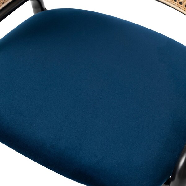Leisuremod Ervilla Dining Chair with Stainless Steel Legs Velvet Seat and Wicker Back, Navy Blue - EC20NBU