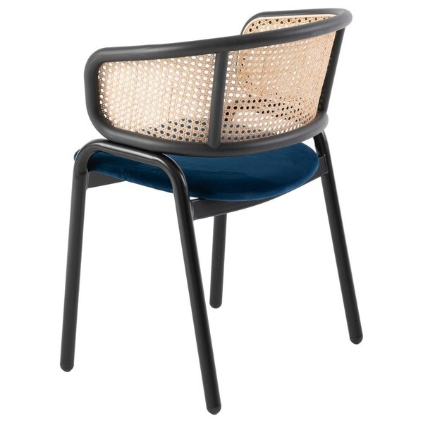 Leisuremod Ervilla Dining Chair with Stainless Steel Legs Velvet Seat and Wicker Back, Navy Blue - EC20NBU