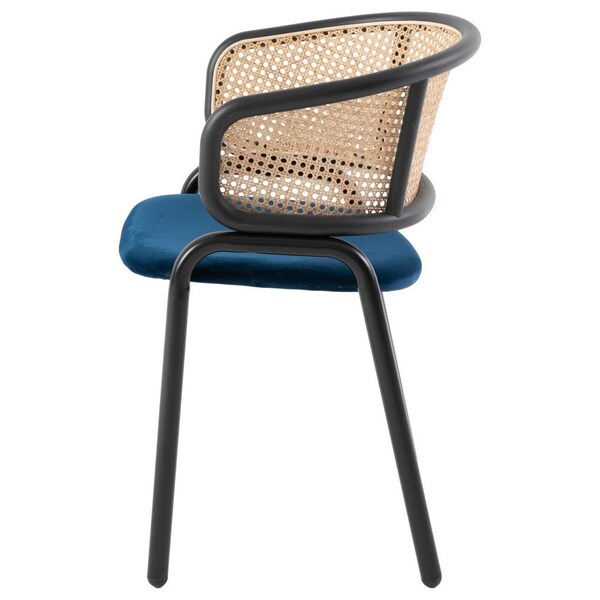 Leisuremod Ervilla Dining Chair with Stainless Steel Legs Velvet Seat and Wicker Back, Navy Blue - EC20NBU