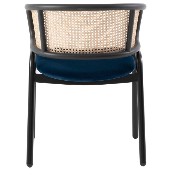 Leisuremod Ervilla Dining Chair with Stainless Steel Legs Velvet Seat and Wicker Back, Navy Blue - EC20NBU