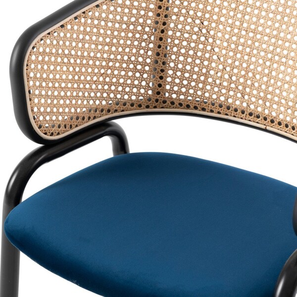 Leisuremod Ervilla Dining Chair with Stainless Steel Legs Velvet Seat and Wicker Back, Navy Blue - EC20NBU