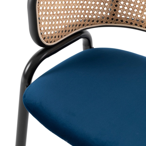 Leisuremod Ervilla Dining Chair with Stainless Steel Legs Velvet Seat and Wicker Back, Navy Blue - EC20NBU