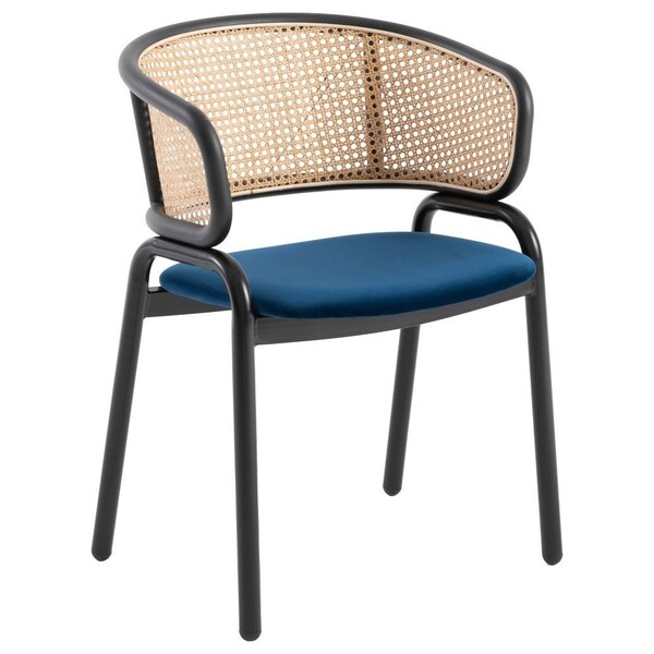 Leisuremod Ervilla Dining Chair with Stainless Steel Legs Velvet Seat and Wicker Back, Navy Blue - EC20NBU