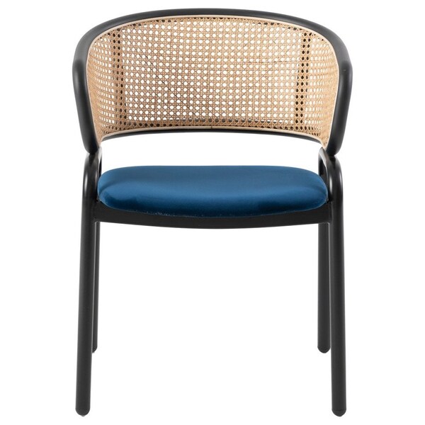 Leisuremod Ervilla Dining Chair with Stainless Steel Legs Velvet Seat and Wicker Back, Navy Blue - EC20NBU