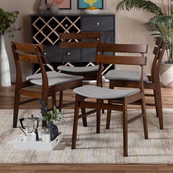 Baxton Studio Devlin Grey Upholstered and Walnut Wood 4-Piece Dining Chair Set - 168-10816