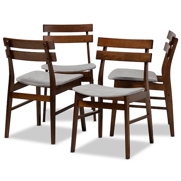 Baxton Studio Devlin Grey Upholstered and Walnut Wood 4-Piece Dining Chair Set - 168-10816