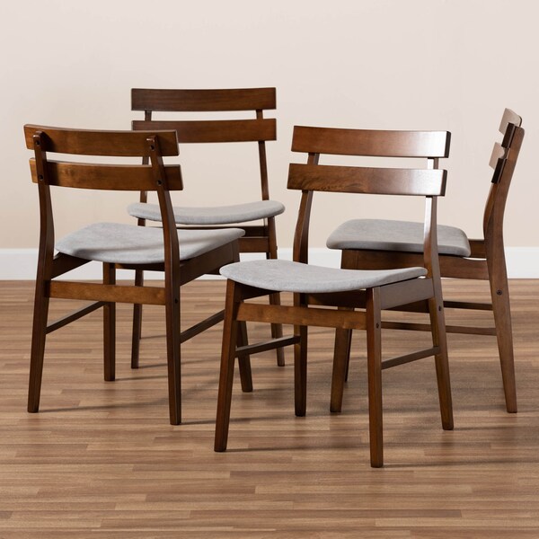 Baxton Studio Devlin Grey Upholstered and Walnut Wood 4-Piece Dining Chair Set - 168-10816