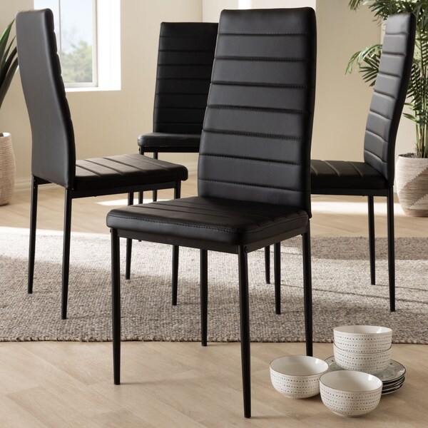 Baxton Studio Armand Modern Black Faux Leather Upholstered Dining Chair, PK4 - 146-8778