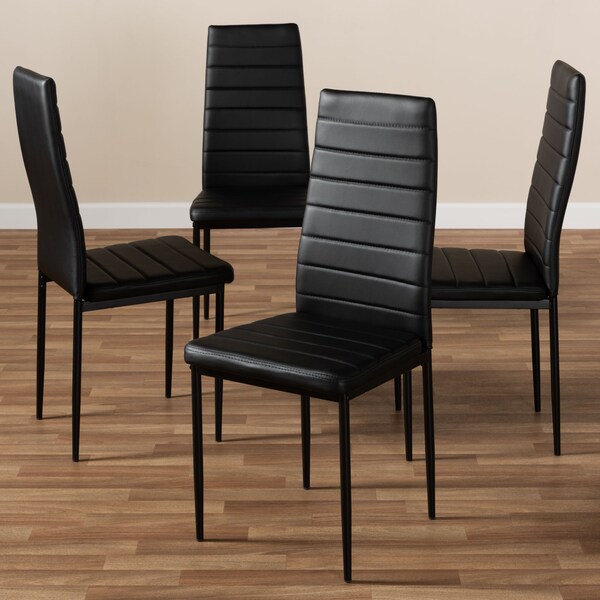 Baxton Studio Armand Modern Black Faux Leather Upholstered Dining Chair, PK4 - 146-8778