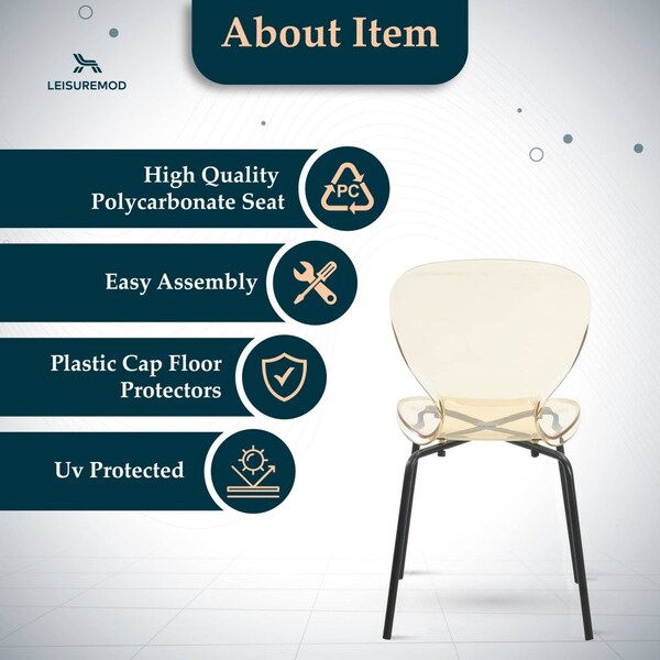 Leisuremod Modern Oyster Transparent Side Dining Side Chair with Black Base in Amber, 4PK - OCB-17A4