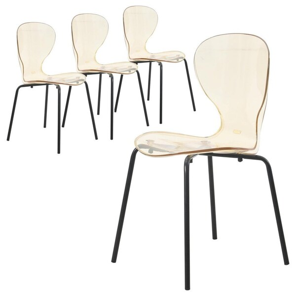 Leisuremod Modern Oyster Transparent Side Dining Side Chair with Black Base in Amber, 4PK - OCB-17A4