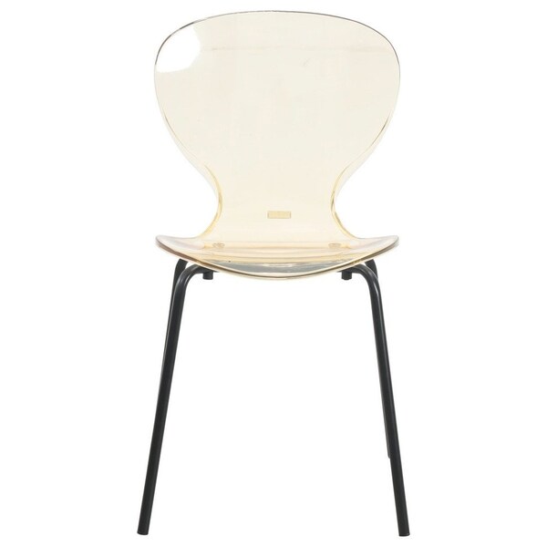 Leisuremod Modern Oyster Transparent Side Dining Side Chair with Black Base in Amber, 4PK - OCB-17A4