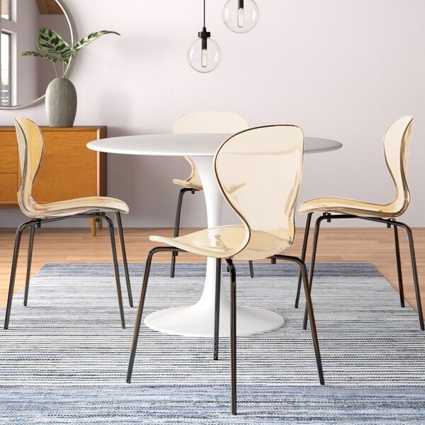 Leisuremod Modern Oyster Transparent Side Dining Side Chair with Black Base in Amber, 4PK - OCB-17A4