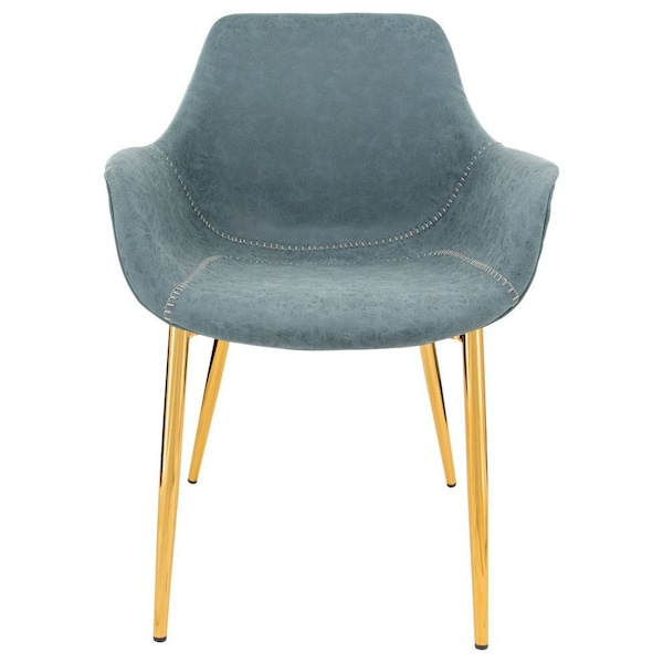 Leisuremod Markley Modern Leather Dining Arm Chair with Gold Metal Legs, Peacock Blue, 4PK - ECG26BU4