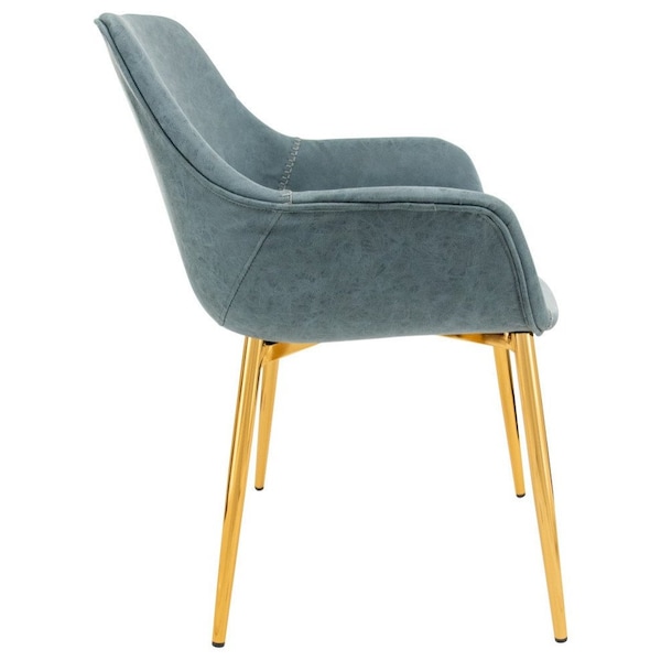 Leisuremod Markley Modern Leather Dining Arm Chair with Gold Metal Legs, Peacock Blue, 4PK - ECG26BU4