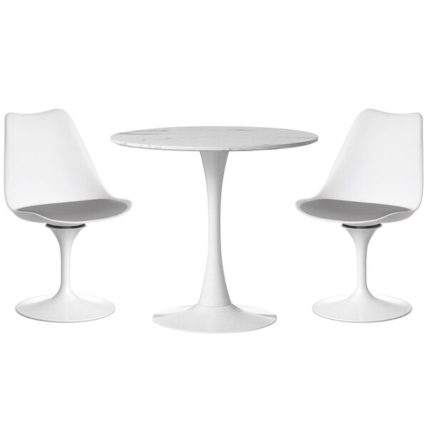 Fabulaxe Mid-Century Modern White Tulip Side Chair with Grey Cushioned Seat - Stylish and - QI004628.GY