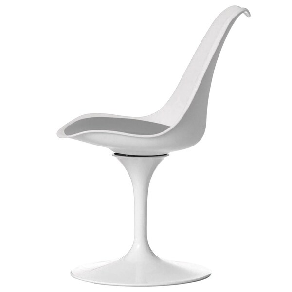 Fabulaxe Mid-Century Modern White Tulip Side Chair with Grey Cushioned Seat - Stylish and - QI004628.GY