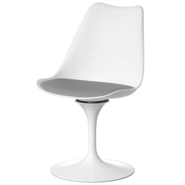 Fabulaxe Mid-Century Modern White Tulip Side Chair with Grey Cushioned Seat - Stylish and - QI004628.GY