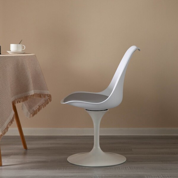 Fabulaxe Mid-Century Modern White Tulip Side Chair with Grey Cushioned Seat - Stylish and - QI004628.GY