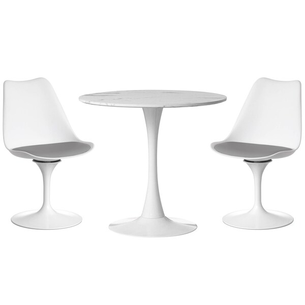 Fabulaxe Mid-Century Modern White Tulip Side Chair with Grey Cushioned Seat - Stylish and - QI004628.GY