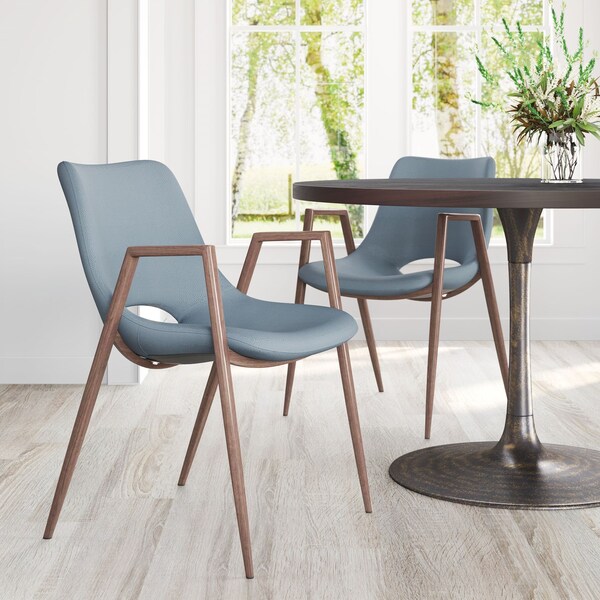 Zuo Modern Desi Dining Chair Set Of 2 Azure Gray & Walnut - 101695