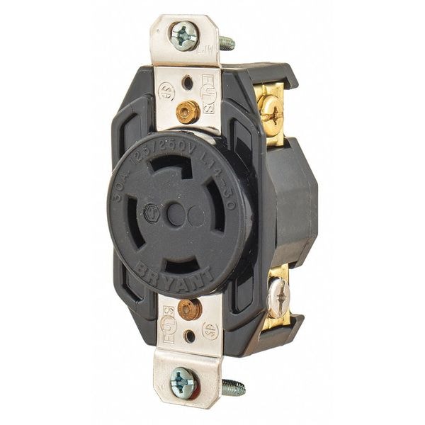Zoro Select 30A Locking Receptacle 3P 4W 125/250VAC L14-30R BK - 71430FR
