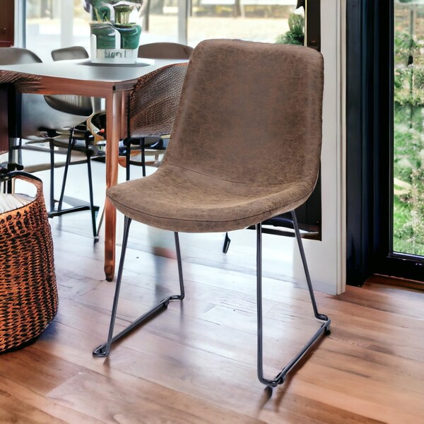 Homeroots Brown Faux Leather Seat with Black Iron Frame Dining Chair - 380430