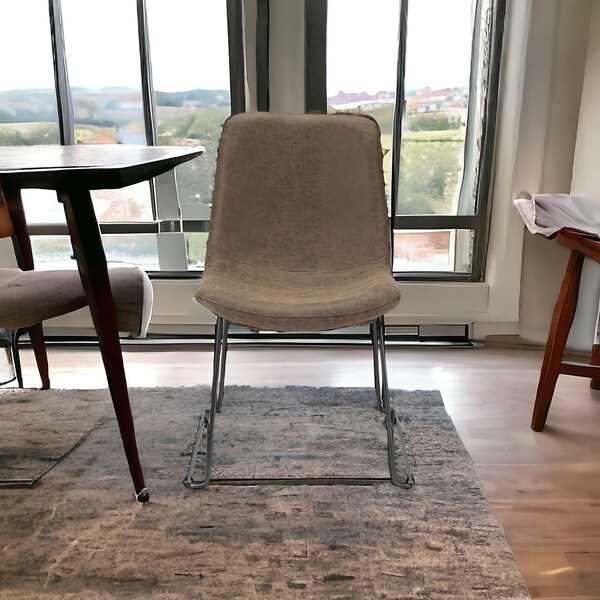 Homeroots Brown Faux Leather Seat with Black Iron Frame Dining Chair - 380430