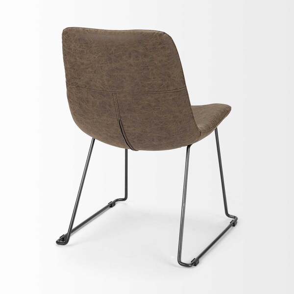 Homeroots Brown Faux Leather Seat with Black Iron Frame Dining Chair - 380430