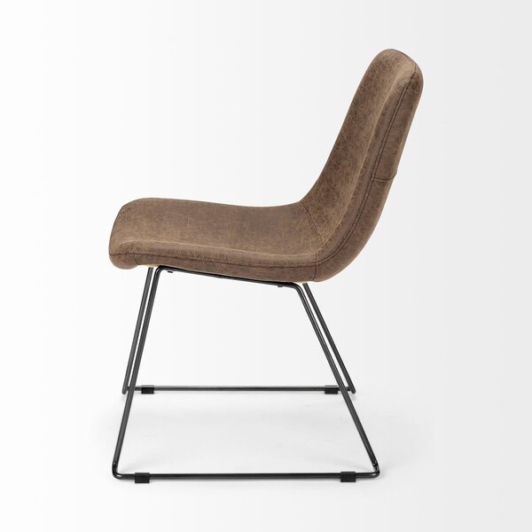 Homeroots Brown Faux Leather Seat with Black Iron Frame Dining Chair - 380430