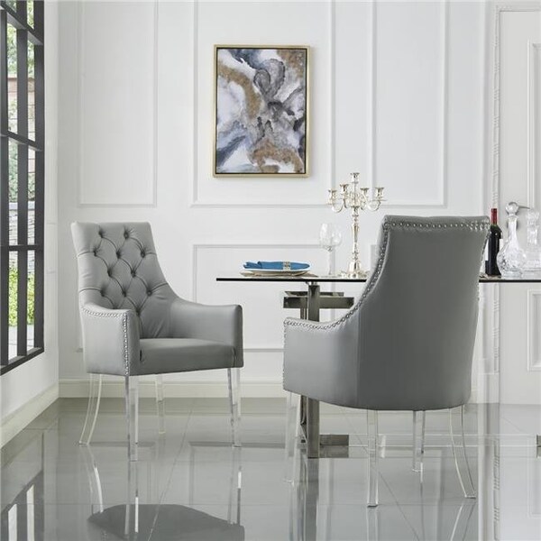 Posh Living Posh Living DC53-01GR2-UE Colton PU Leather Acrylic Leg Dining Chair; Grey - Set of 2 - DC53-01GR2-UE
