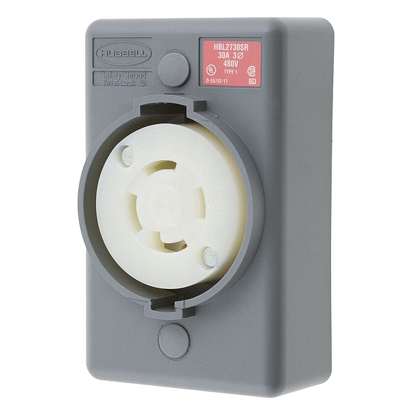 Hubbell 30A Twist-Lock Receptacle 3P 4W 480VAC L16-30R GY - HBL2730SR