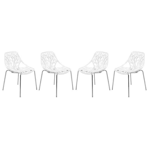Kd Americana Modern Asbury Dining Chair with Chromed Legs, White, 4PK - KD2609687