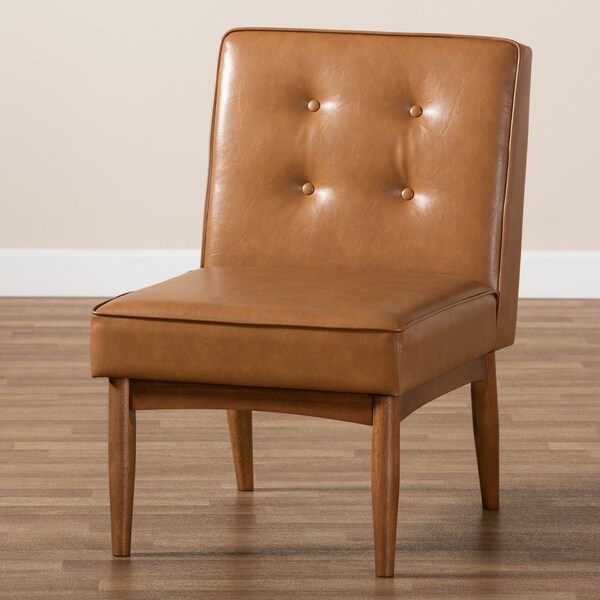 Baxton Studio Arvid Mid-Century Modern Tan Faux Leather and Walnut Brown Finished Wood Dining Chair - 175-10838-ZORO