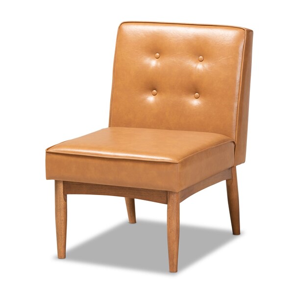 Baxton Studio Arvid Mid-Century Modern Tan Faux Leather and Walnut Brown Finished Wood Dining Chair - 175-10838-ZORO