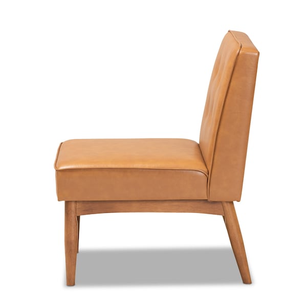 Baxton Studio Arvid Mid-Century Modern Tan Faux Leather and Walnut Brown Finished Wood Dining Chair - 175-10838-ZORO