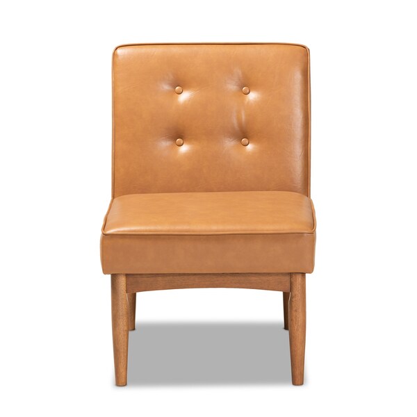 Baxton Studio Arvid Mid-Century Modern Tan Faux Leather and Walnut Brown Finished Wood Dining Chair - 175-10838-ZORO