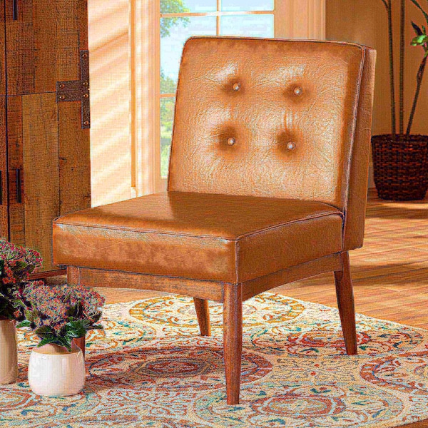 Baxton Studio Arvid Mid-Century Modern Tan Faux Leather and Walnut Brown Finished Wood Dining Chair - 175-10838-ZORO