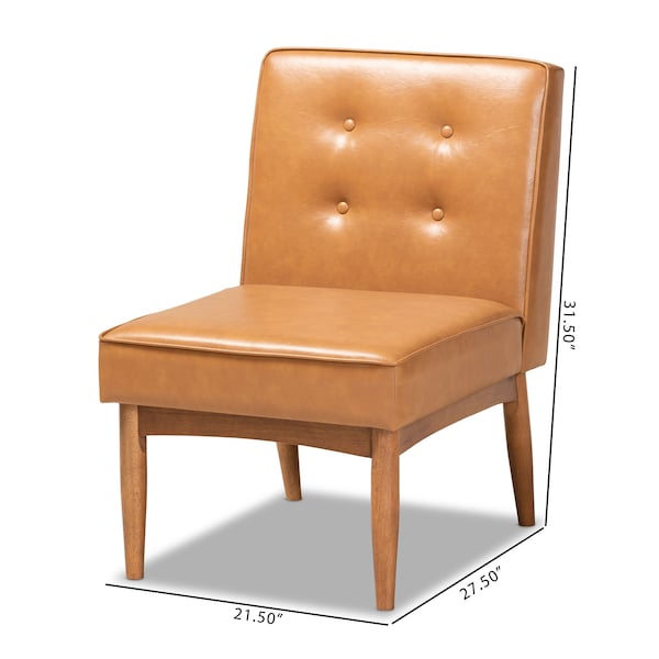 Baxton Studio Arvid Mid-Century Modern Tan Faux Leather and Walnut Brown Finished Wood Dining Chair - 175-10838-ZORO