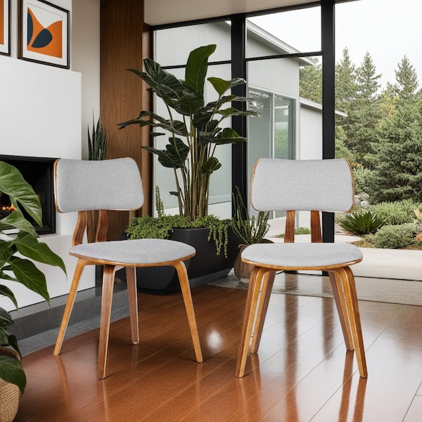 Armen Living Jaguar Mid-Century Dining Chair in Walnut Wood and Gray Fabric - LCJASIWAGRAY