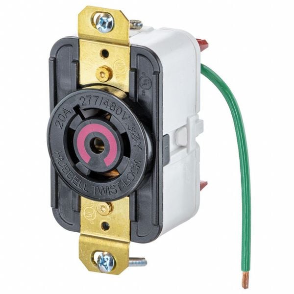 Hubbell HBL2520ST - Twist-Lock® EdgeConnect™ Receptacle with Spring Termination, 20A, 277/480V, L22-20R, Black - HBL2520ST