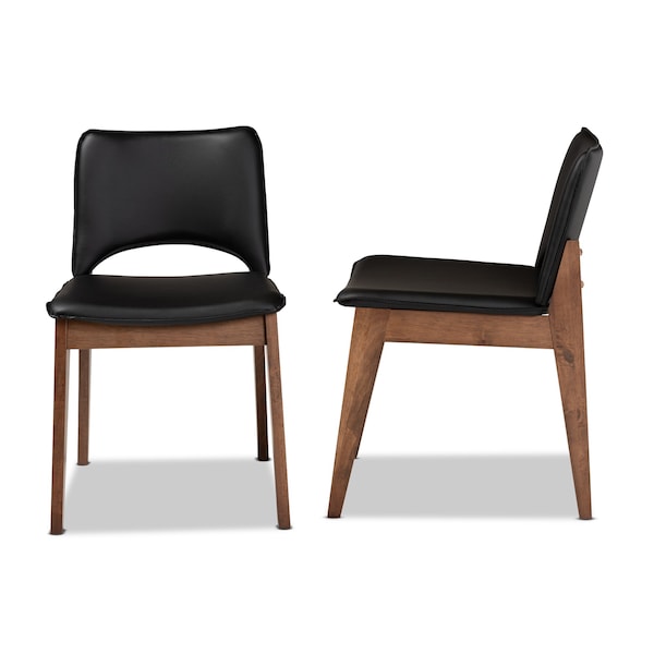 Baxton Studio Afton Mid-Century Modern Black Faux Leather Upholstered and 2-Piece Wood Dining Chair Set, PR - SET OF 2 188-11923-ZORO